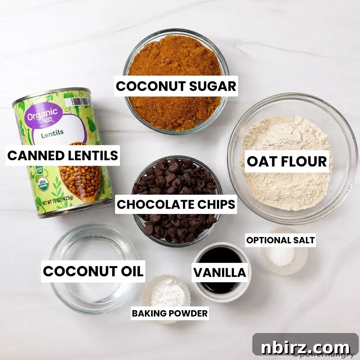 ingredients for vegan lentil chocolate chip cookies