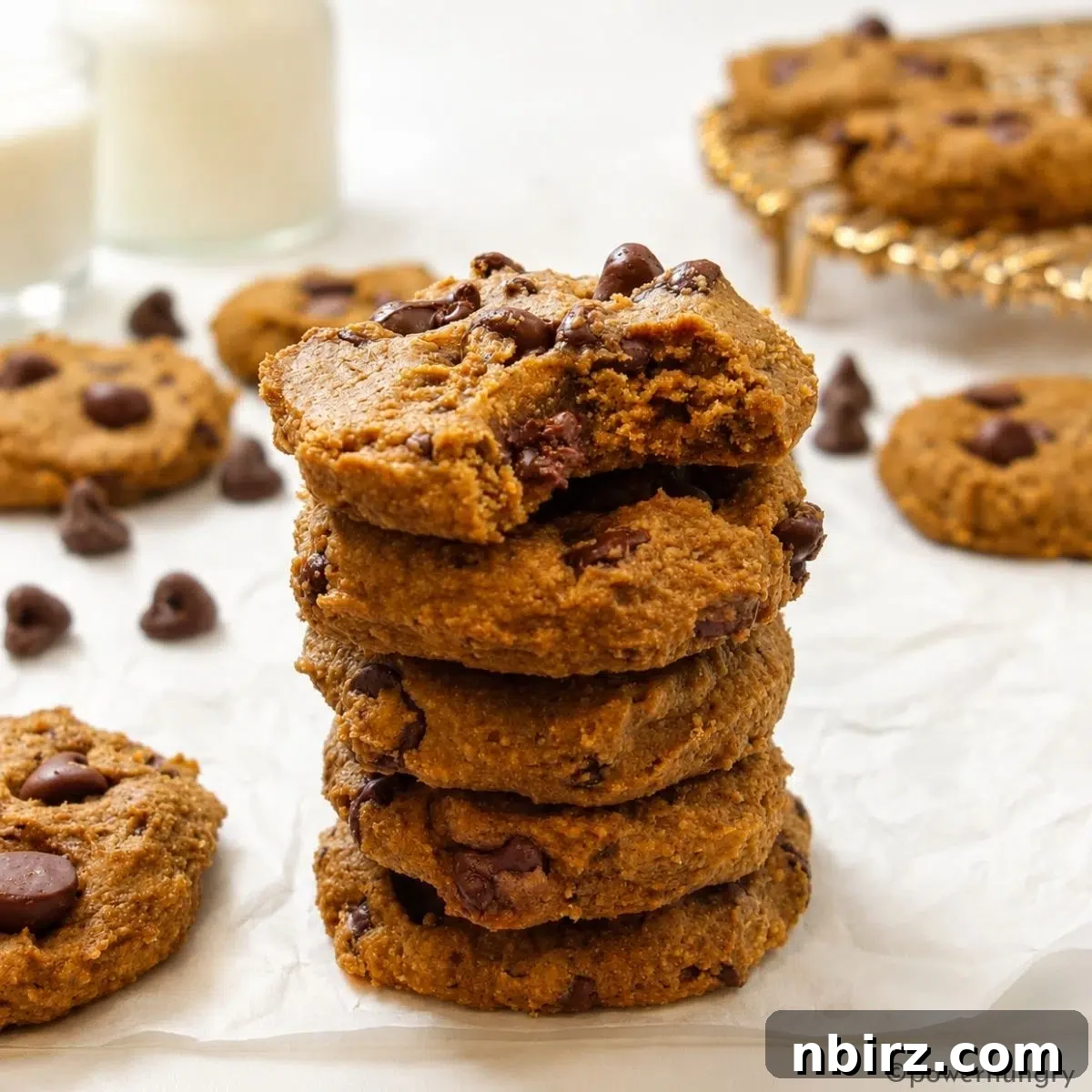 stack of vegan lentil chocolate chip cookies