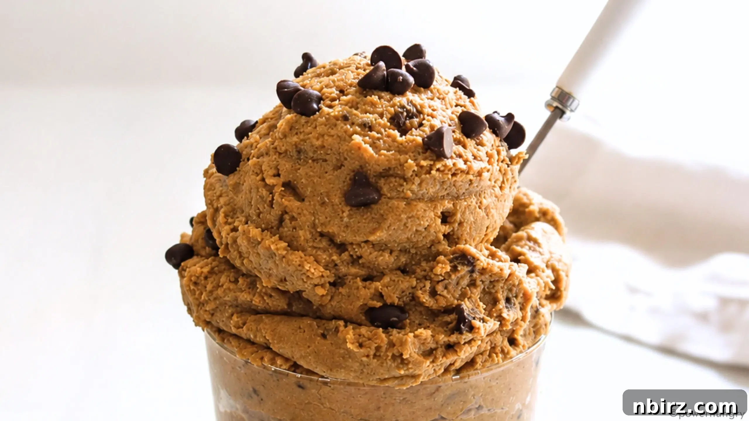 Protein-Packed Lentil Cookie Dough Recipe 3 close up of a scoop of high protein lentil cookie dough