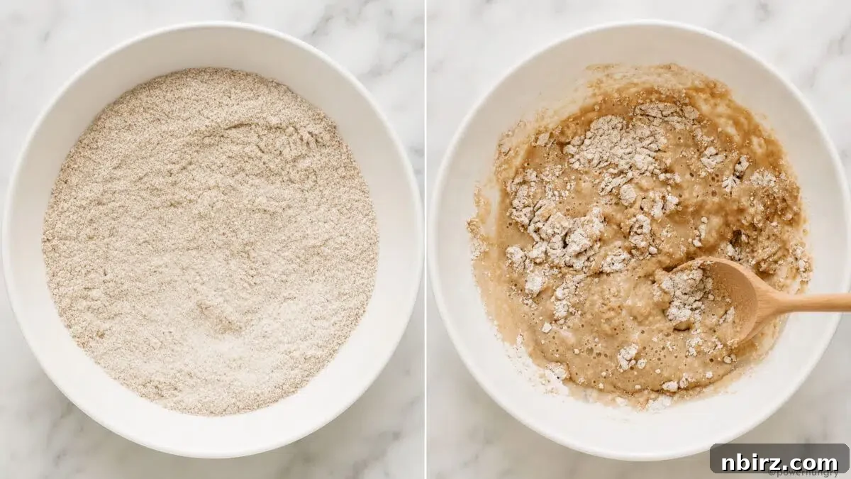 Fluffy Gluten-Free Vegan Buckwheat Pancakes 4 2 photo collage showing how to mix vegan buckwheat pancakes batter