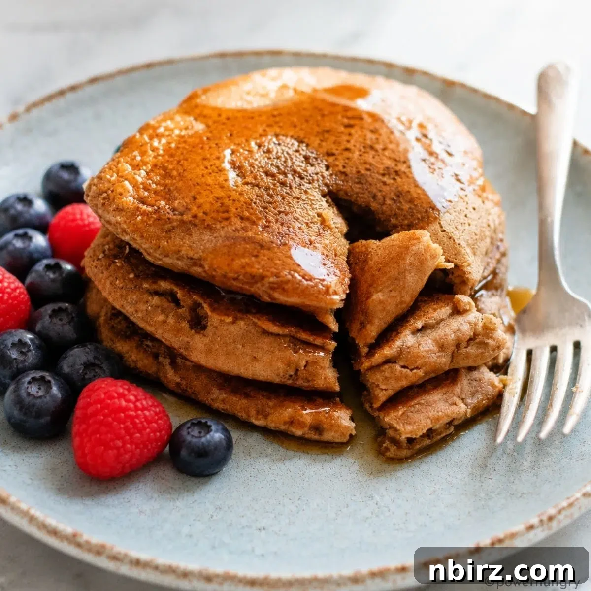 Fluffy Gluten-Free Vegan Buckwheat Pancakes 7 stack of vegan buckwheat pancake, cut into