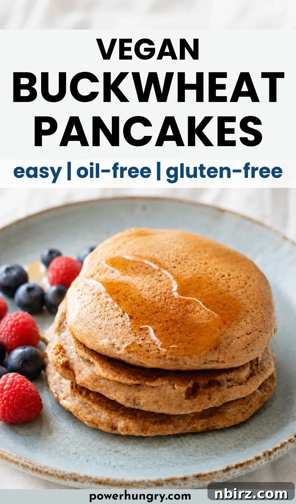 Fluffy Gluten-Free Vegan Buckwheat Pancakes 10 vegan buckwheat pancakes on blue plate