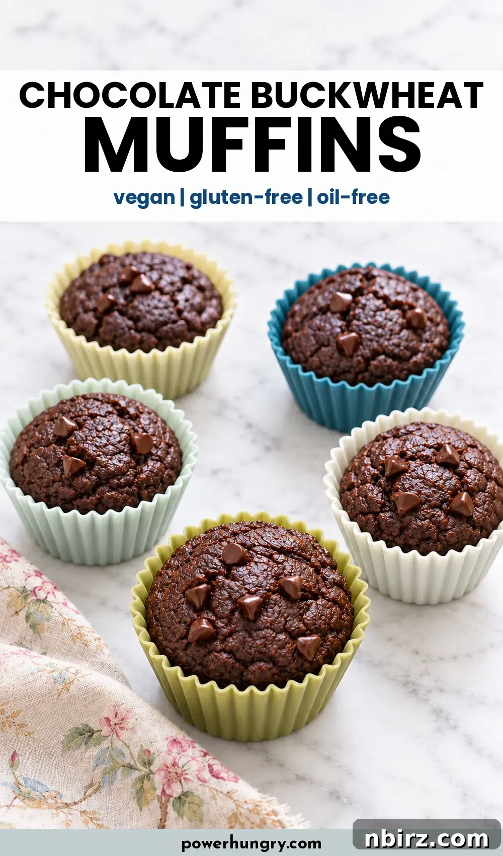 pinterest-style image for vegan chocolate buckwheat muffins